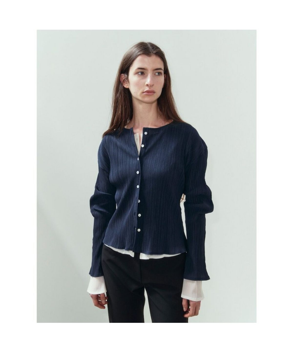 앙개(ANGGAE) Pleats Cardigan  Navy