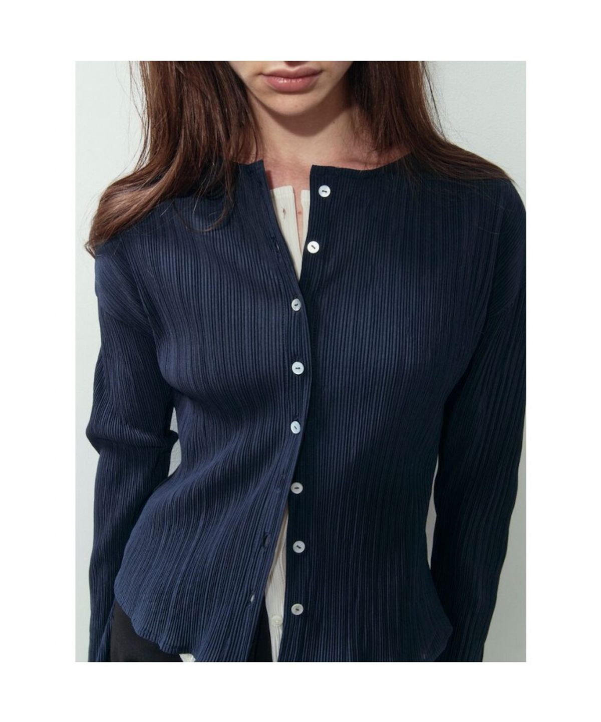 앙개(ANGGAE) Pleats Cardigan  Navy