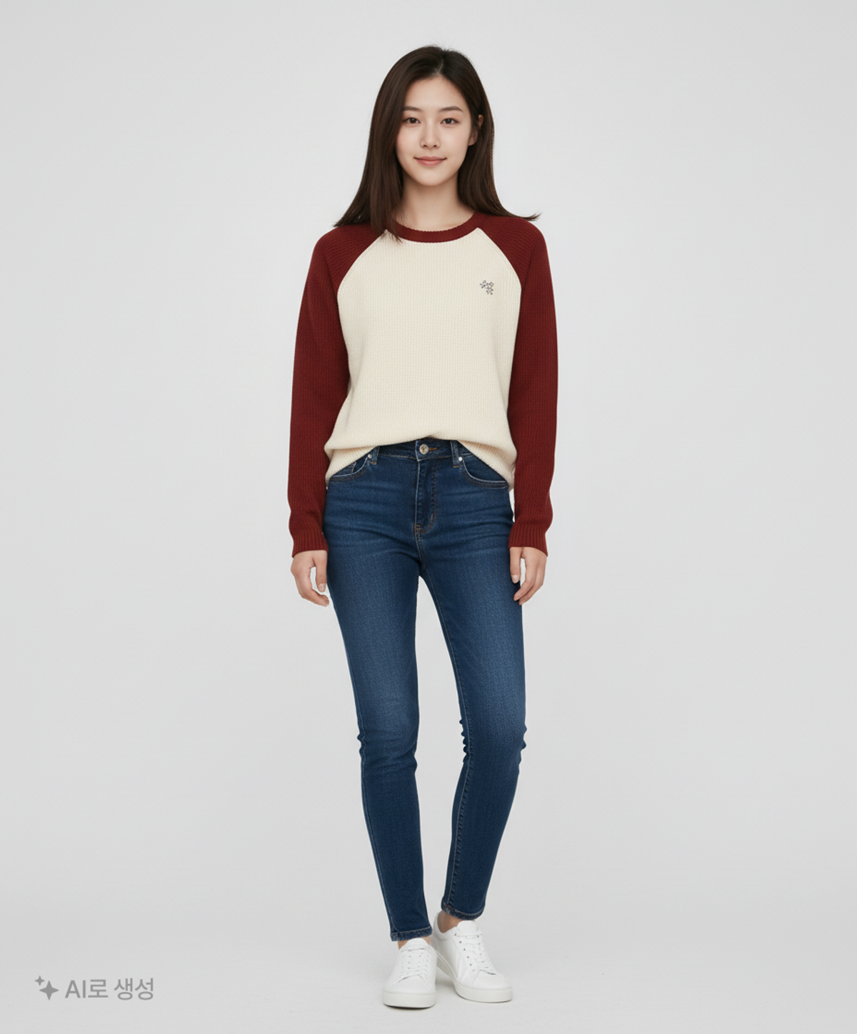 어반디타입(URBANDTYPE) 컬러 블록 래글런 니트_버건디_KN124 L