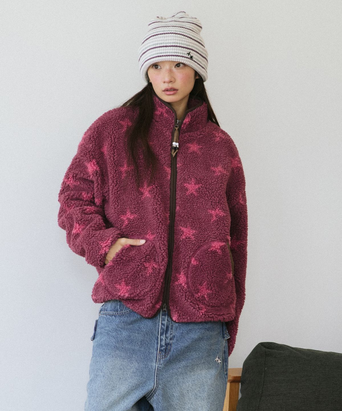 카비시(CAVISH) TWIN STAR FLEECE JACKET DEEP PINK(CV2GFFB961A)