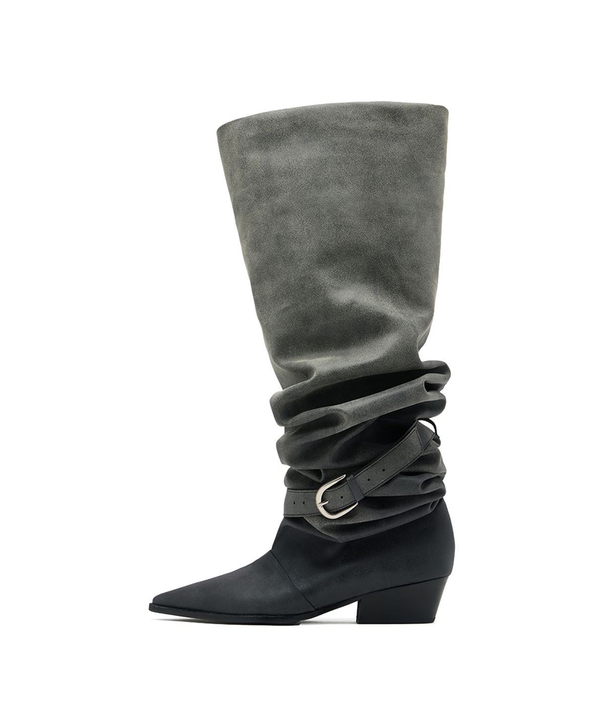 네거티브쓰리(NEGATIVETHREE) [OJOS X NEGATIVETHREE] Kimera Knee-High Draping Boots_Dusty Grey