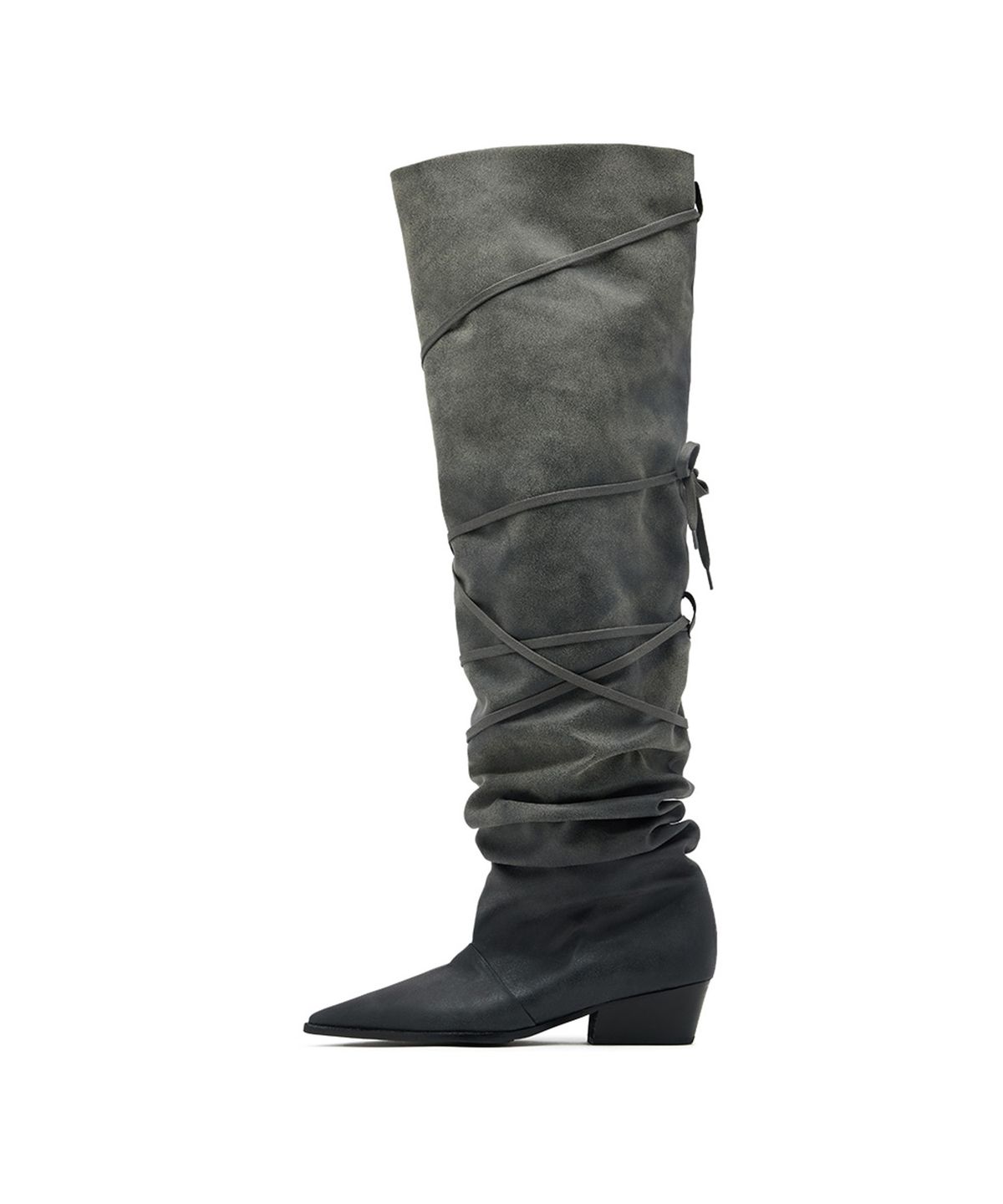 네거티브쓰리(NEGATIVETHREE) [OJOS X NEGATIVETHREE] Kimera Knee-High Draping Boots_Dusty Grey