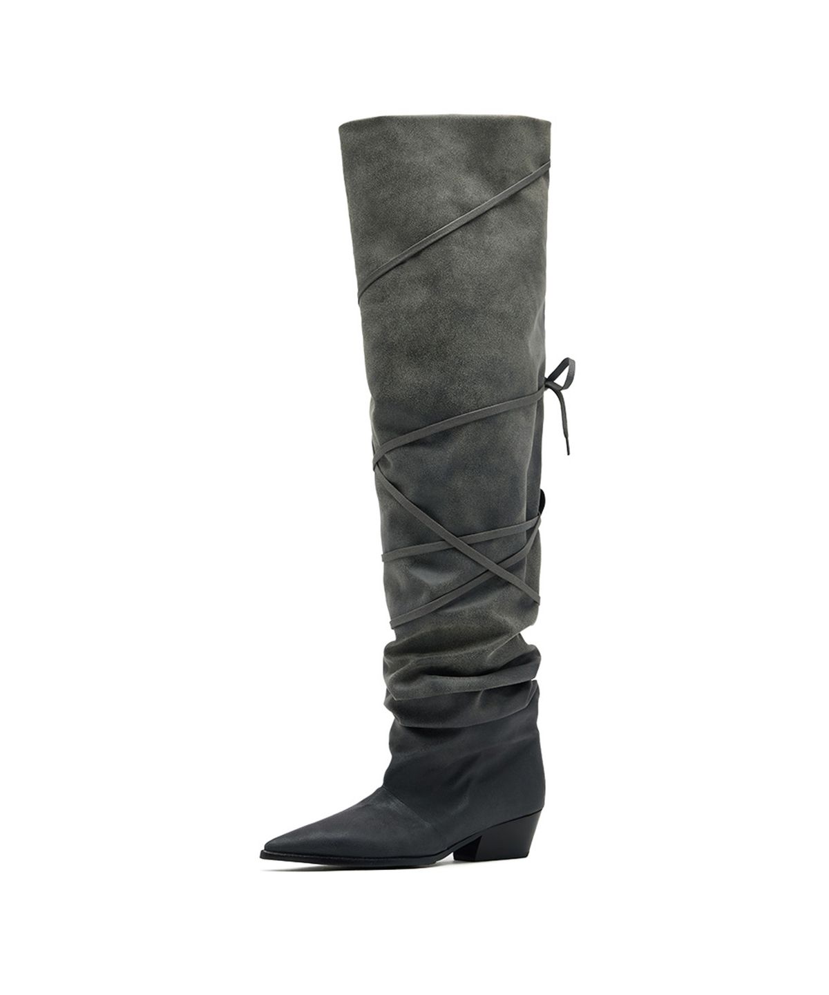 네거티브쓰리(NEGATIVETHREE) [OJOS X NEGATIVETHREE] Kimera Knee-High Draping Boots_Dusty Grey