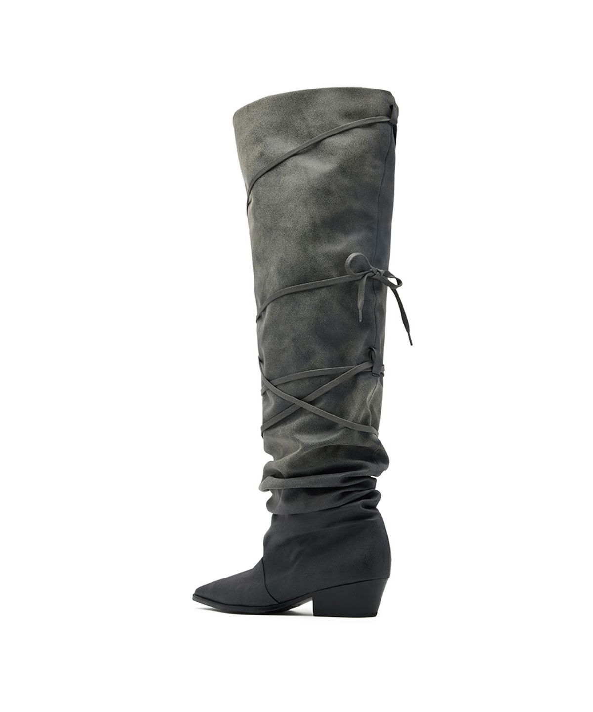 네거티브쓰리(NEGATIVETHREE) [OJOS X NEGATIVETHREE] Kimera Knee-High Draping Boots_Dusty Grey