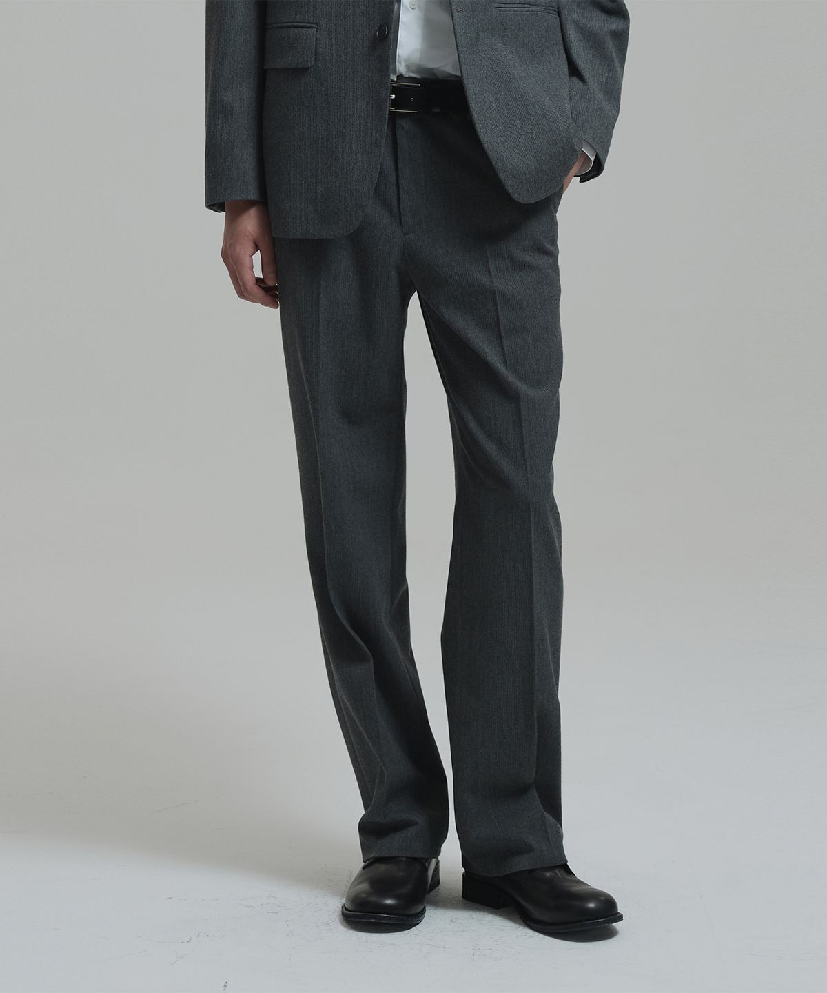 넌블랭크(NONBLANK) [SET UP] 울 블렌드 리브드 세미 오버핏 셋업_GREY