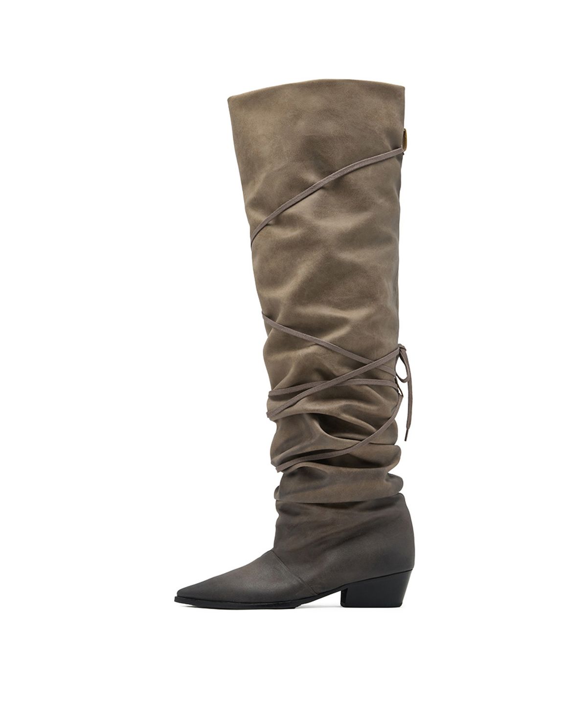 네거티브쓰리(NEGATIVETHREE) [OJOS X NEGATIVETHREE] Kimera Knee-High Draping Boots_Dusty Beige