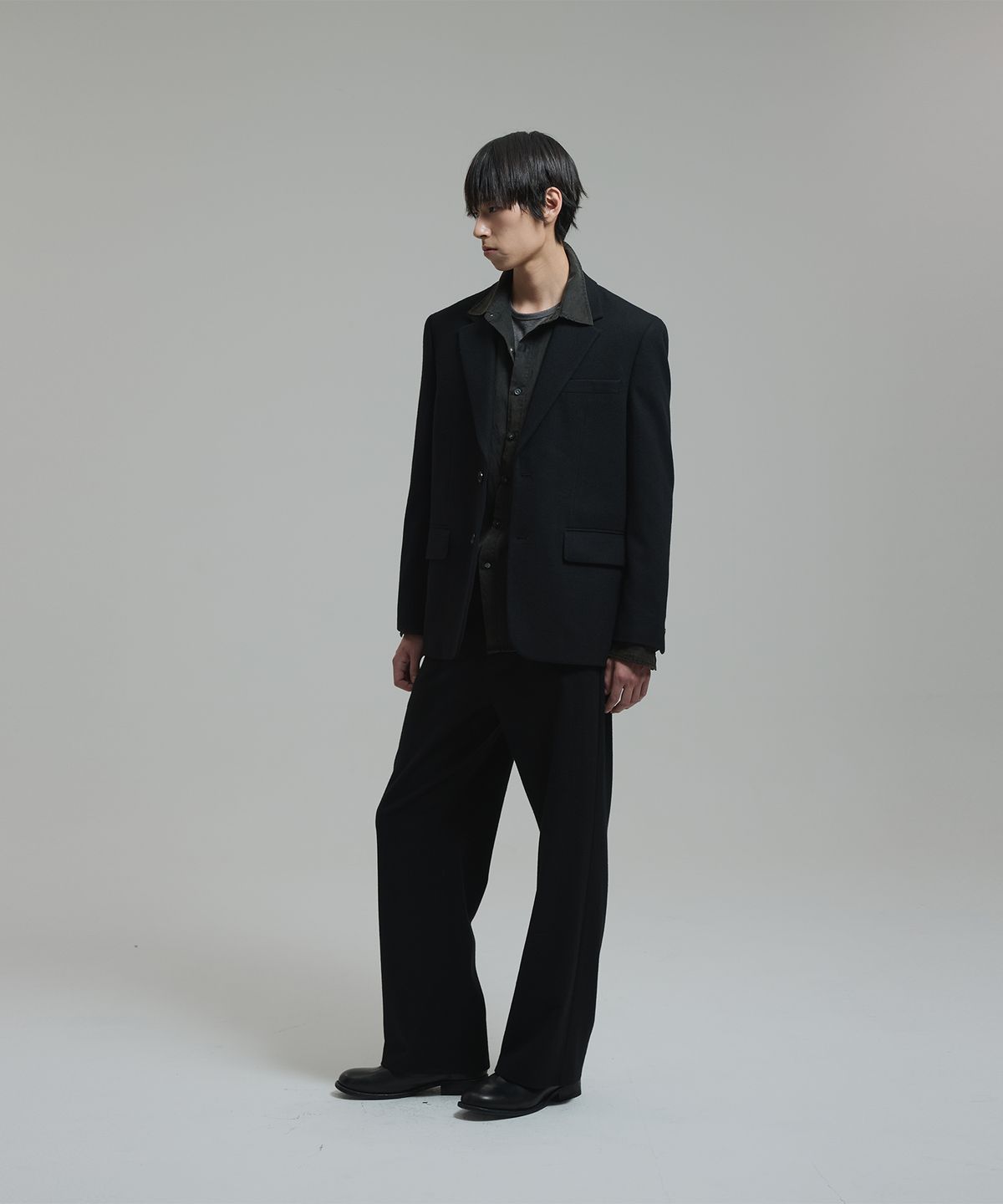 넌블랭크(NONBLANK) 울 플란넬 루즈핏 팬츠_BLACK
