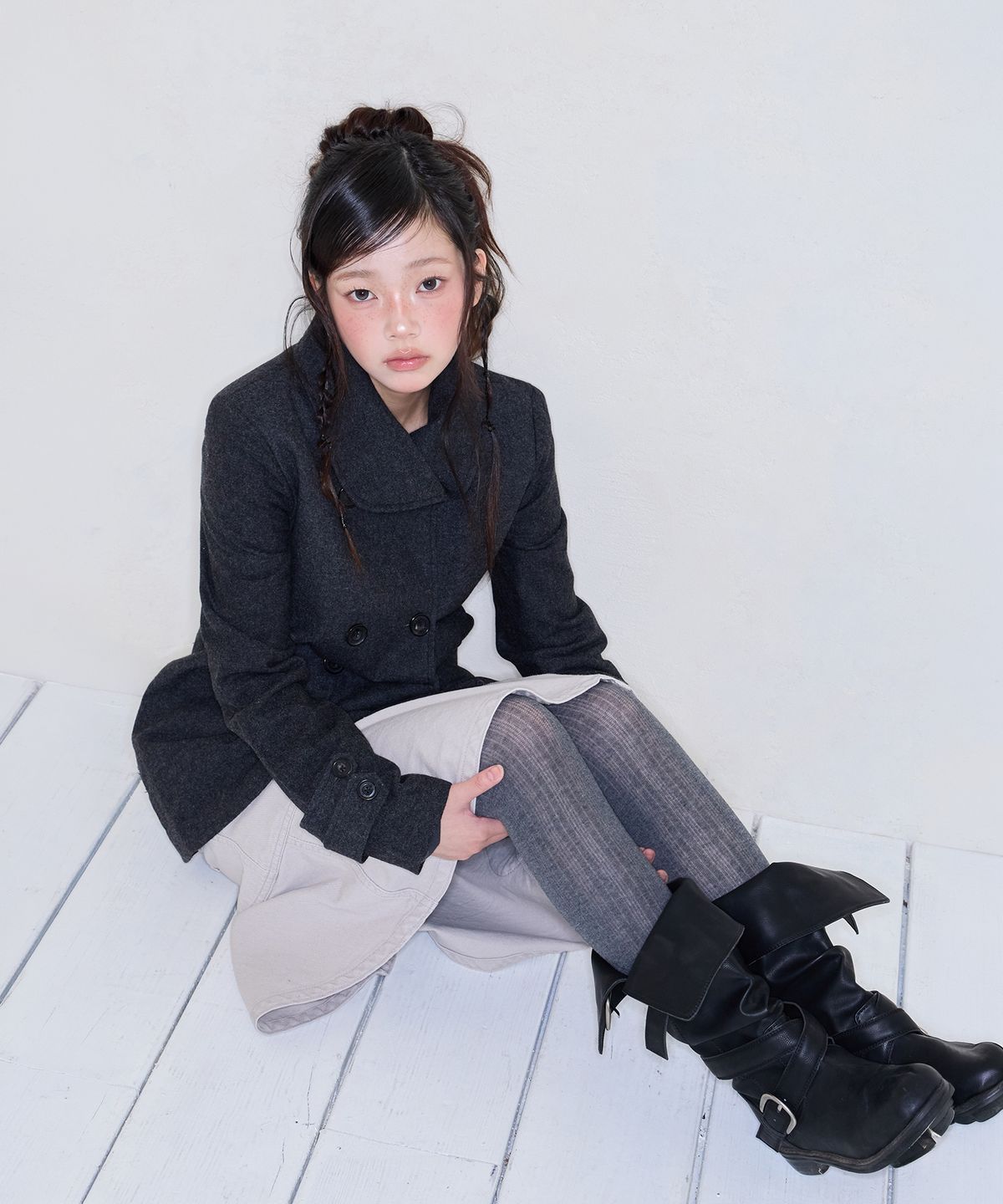 미레코(MIRECO) TULIP DOUBLE HALF WOOL COAT GREY