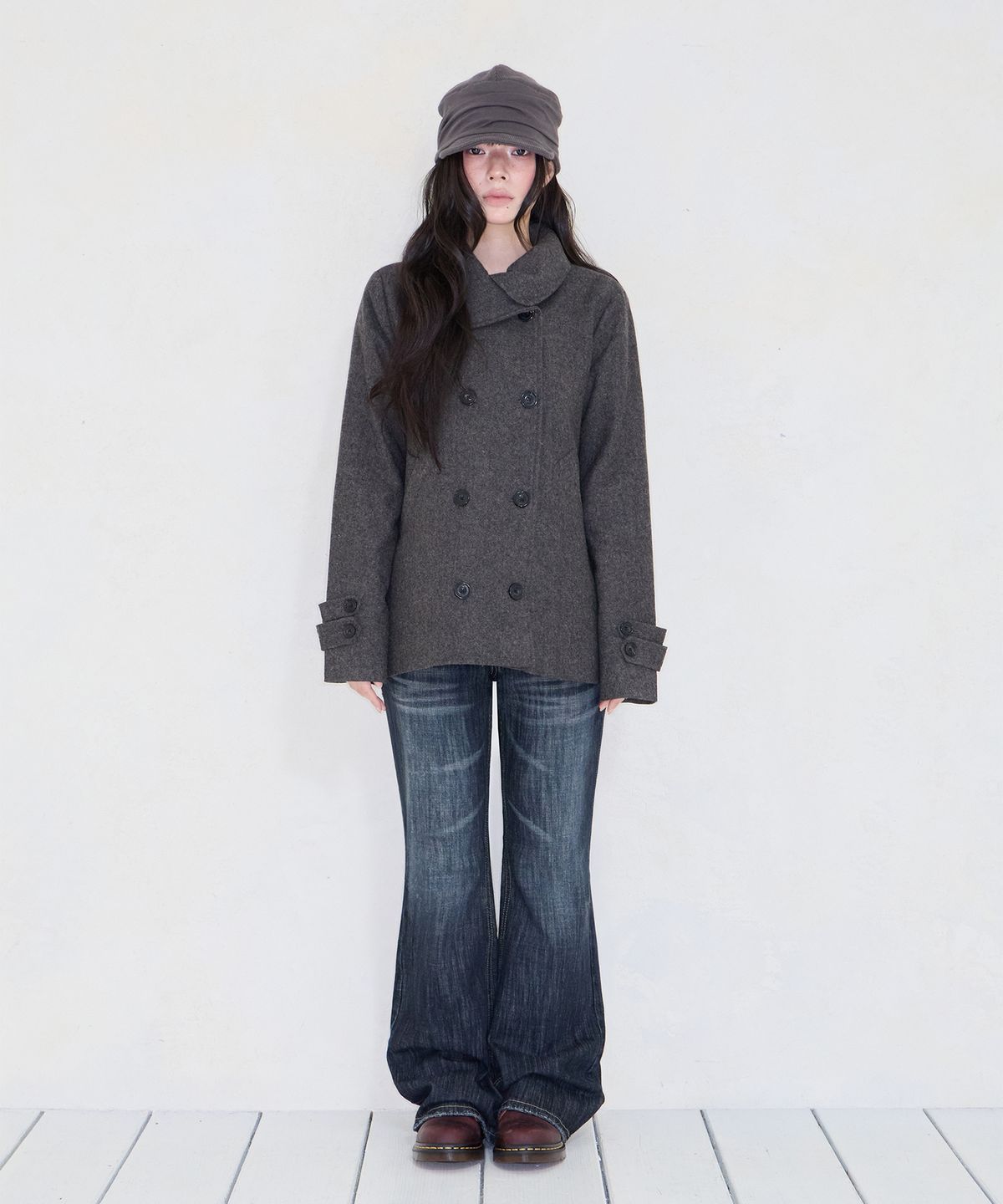 미레코(MIRECO) TULIP DOUBLE HALF WOOL COAT BROWN