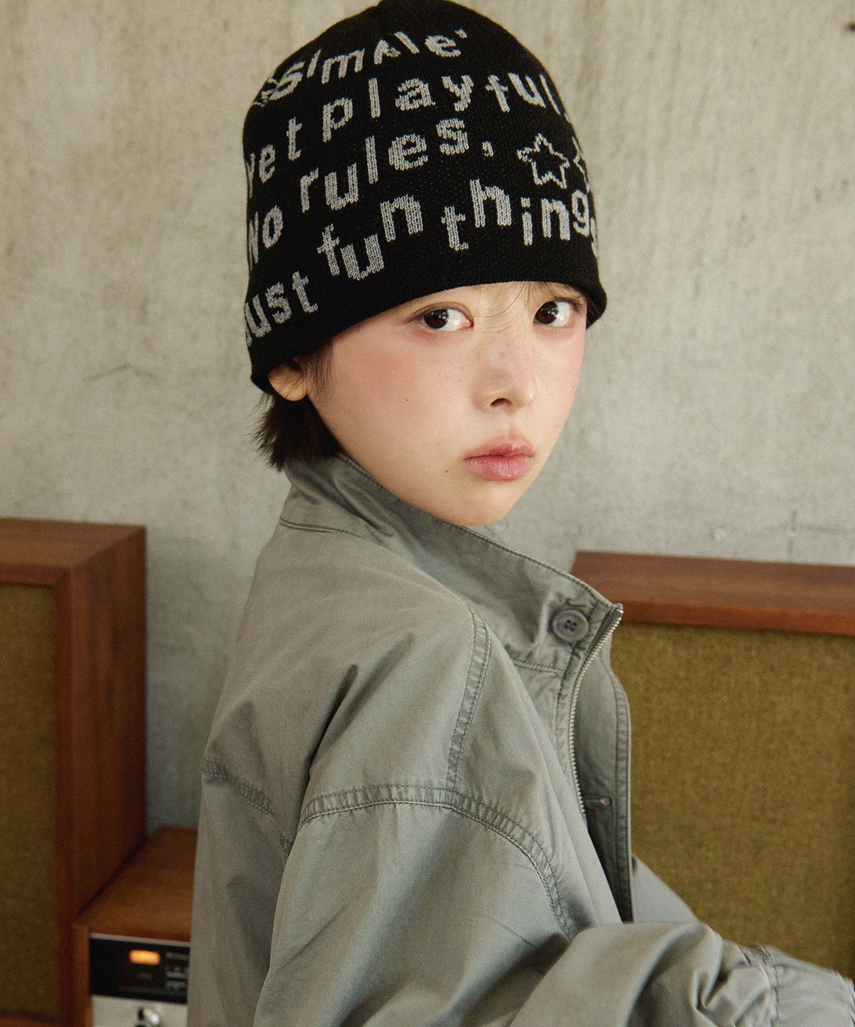마우그(MAUG) 피핀 자카드 비니 블랙