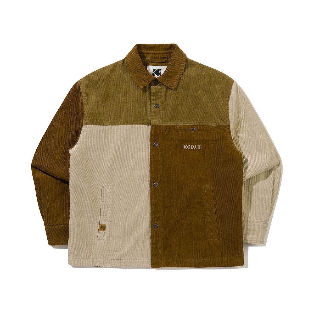 코닥(KODAK) 브라우니 컬러블록 코듀로이 패딩 셔켓 BEIGE