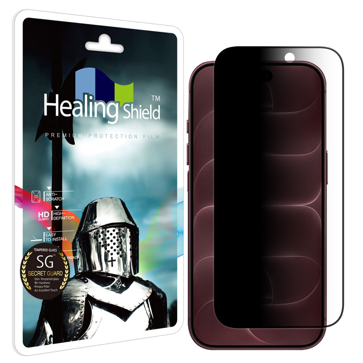 힐링쉴드(HEALINGSHIELD) 아이폰18 프로 3D 풀커버 9H 사생활 정보보안 액정보호 강화유리필름 1매