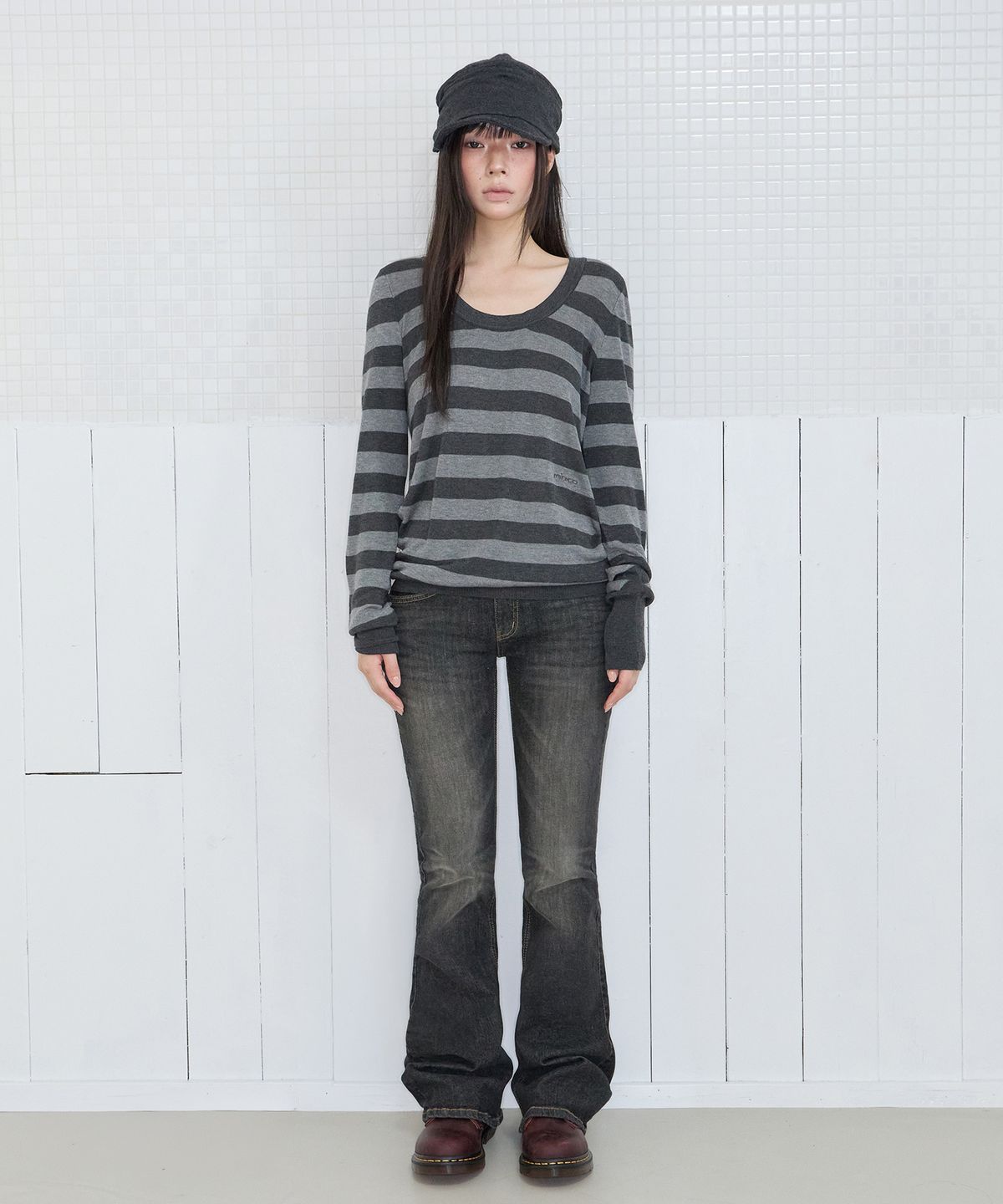미레코(MIRECO) MELT STRIPE KNIT MELANGE GREY