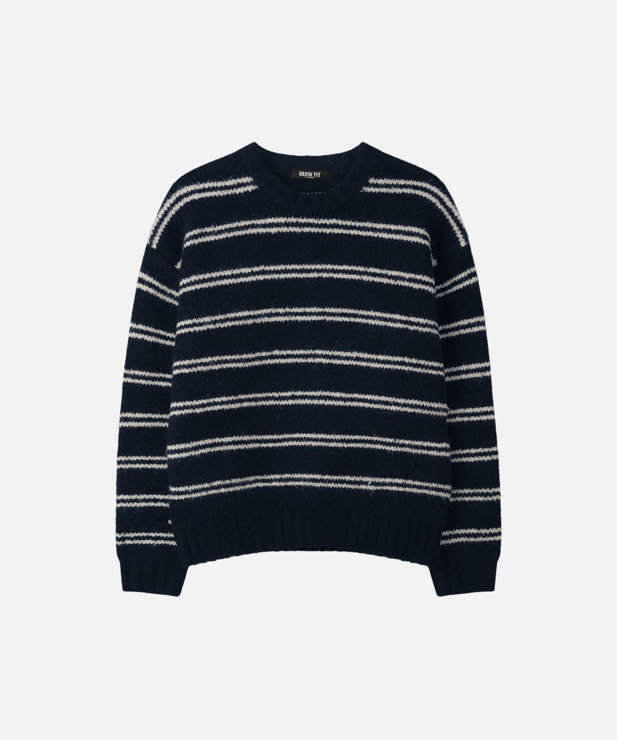 드로우핏(DRAW FIT) 울 헤어리 스트라이프 풀오버 니트 [NAVY]