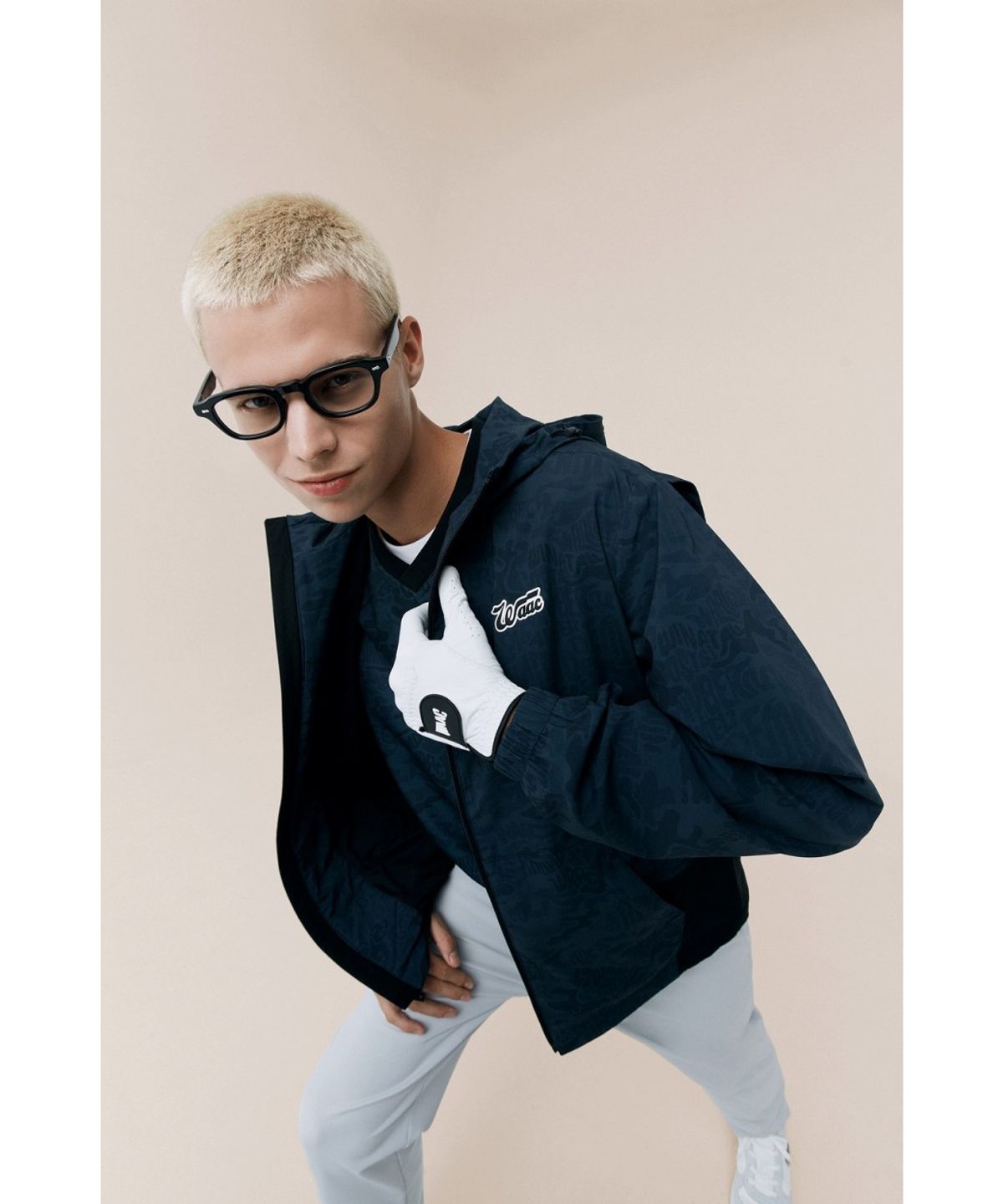 왁(WAAC) Men Patterned Hoodie Windbreaker WMUAA26602NYX