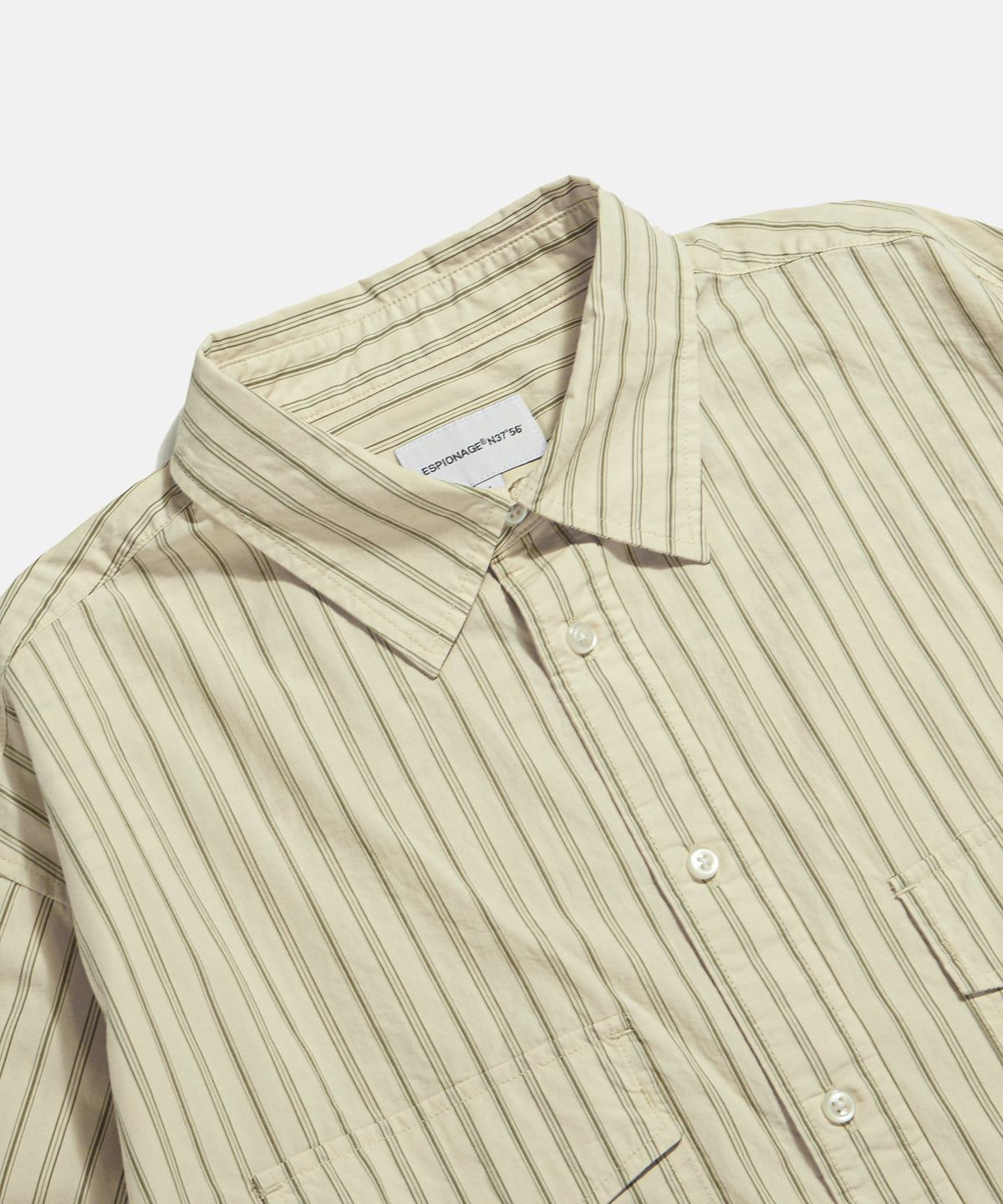 에스피오나지(ESPIONAGE) Vintage Stripe 2 Pocket Shirt Cream