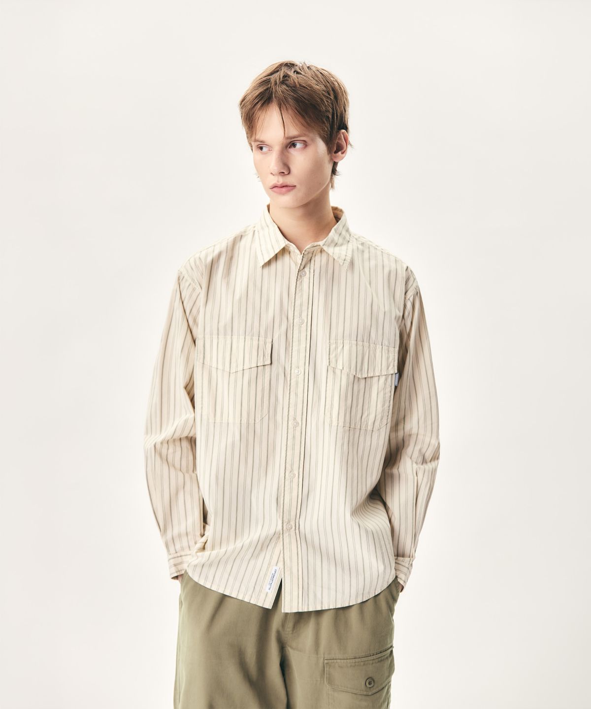 에스피오나지(ESPIONAGE) Vintage Stripe 2 Pocket Shirt Cream