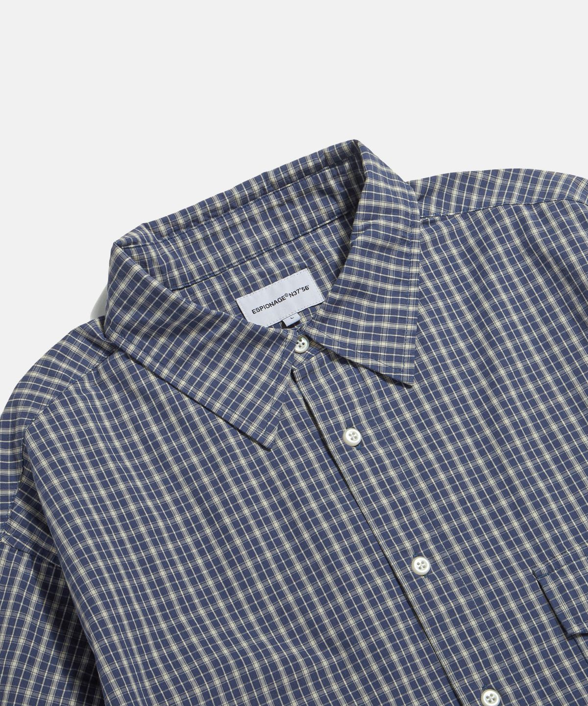 에스피오나지(ESPIONAGE) Vintage Check 1 Pocket Shirt Blue