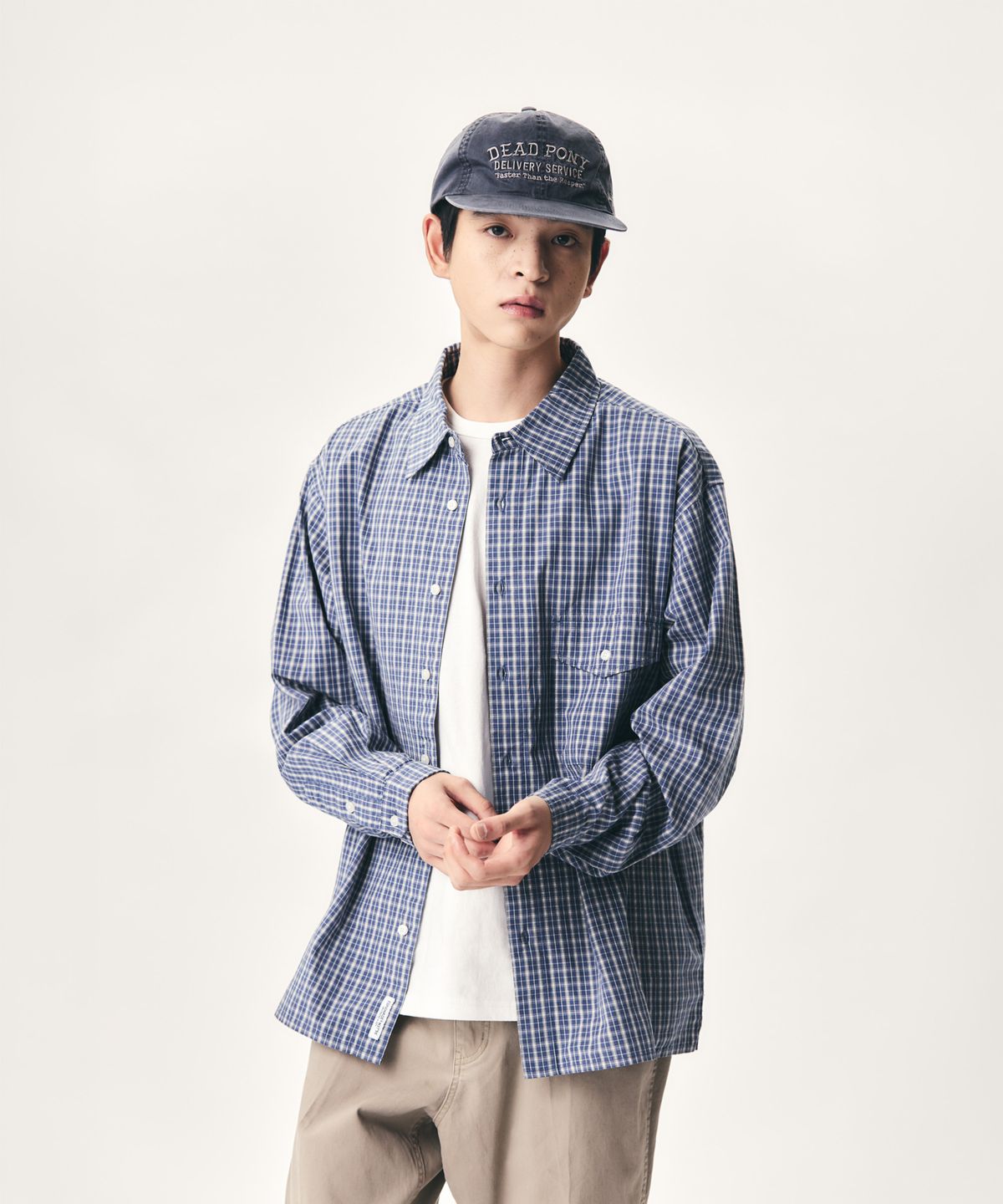 에스피오나지(ESPIONAGE) Vintage Check 1 Pocket Shirt Blue