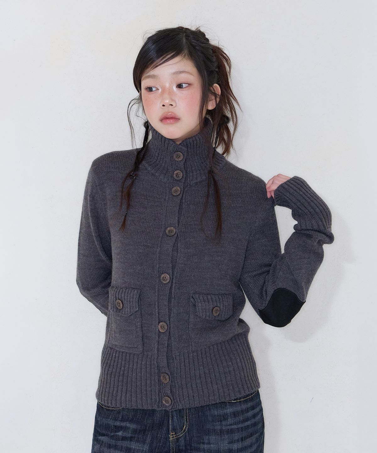 미레코(MIRECO) PATCH POCKET KNIT CD CHARCOAL