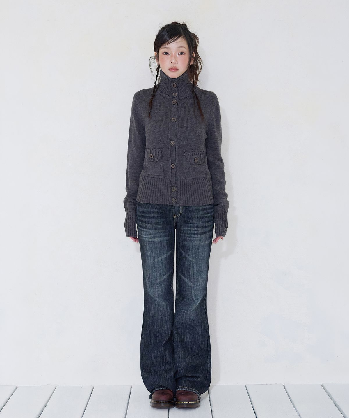 미레코(MIRECO) PATCH POCKET KNIT CD CHARCOAL