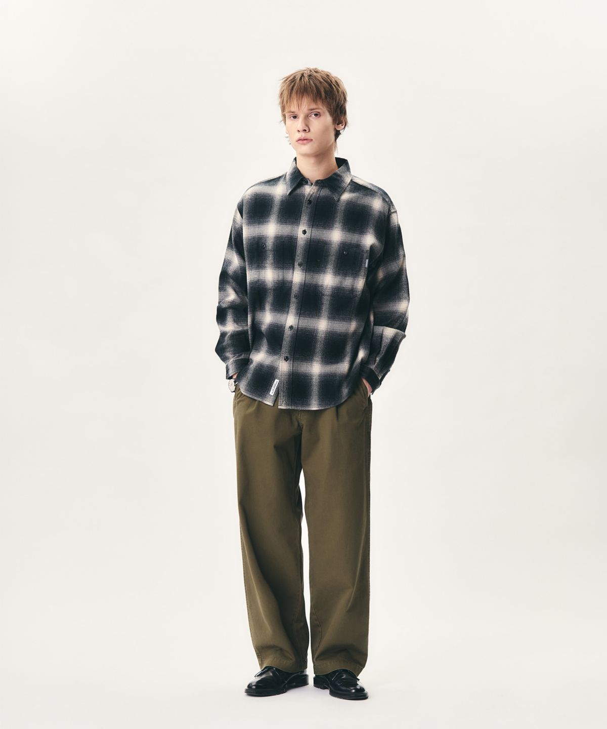 에스피오나지(ESPIONAGE) Flannel 2 Pocket Shirt Black Ombre
