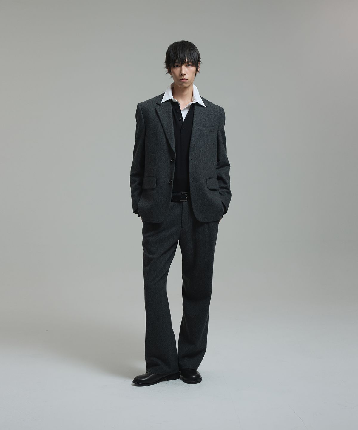 넌블랭크(NONBLANK) 울 플란넬 루즈핏 자켓_MELANGE GREY
