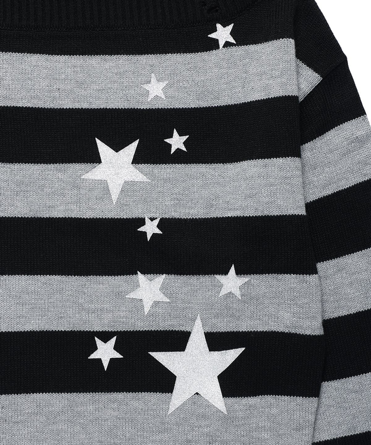 카비시(CAVISH) DAMAGED STAR STRIPE OFF SHOULDER KNIT BLACK(CV2GFFK620A)