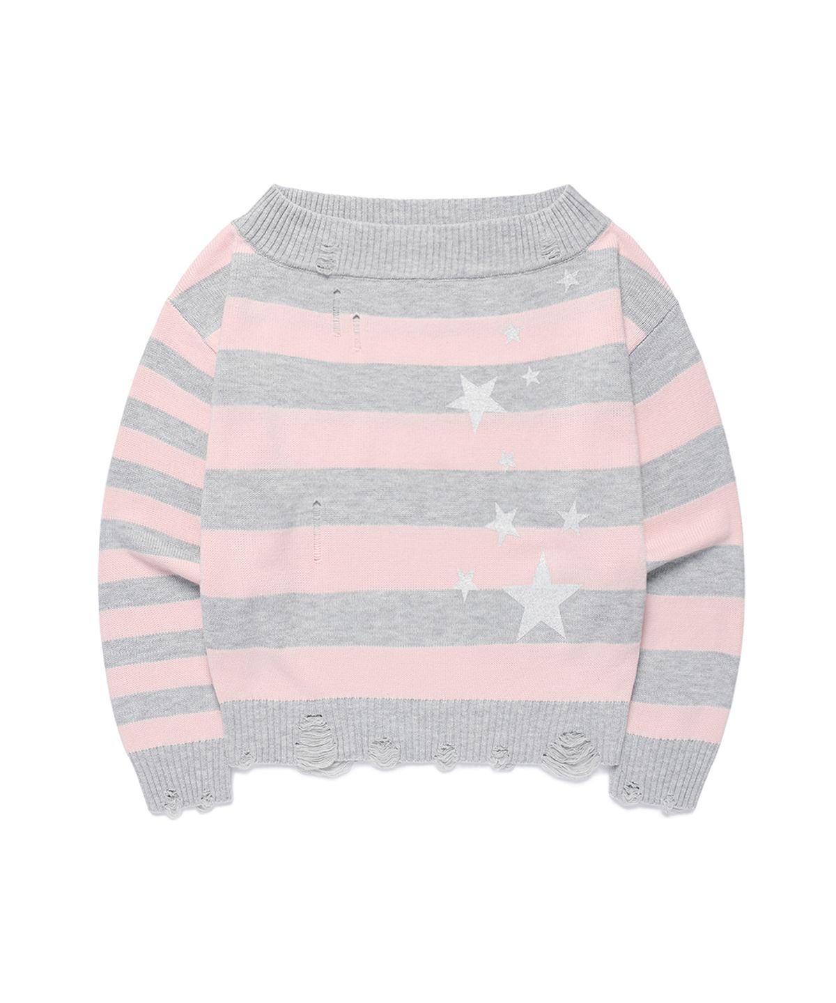 카비시(CAVISH) DAMAGED STAR STRIPE OFF SHOULDER KNIT PINK(CV2GFFK620A)