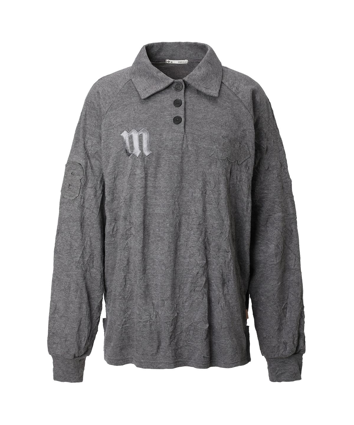 미레코(MIRECO) CRINKLED PATCH COLLAR T CHARCOAL