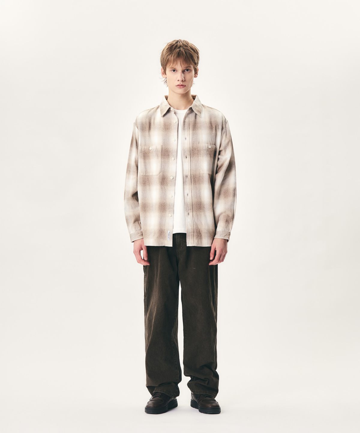 에스피오나지(ESPIONAGE) Flannel 2 Pocket Shirt Beige Ombre