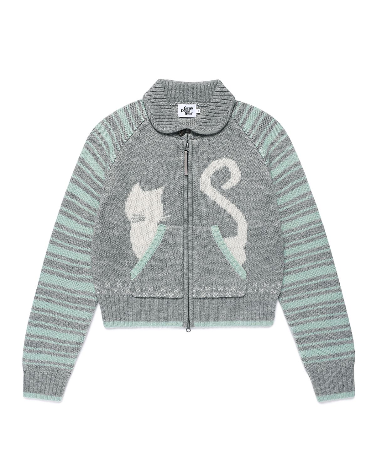 카비시(CAVISH) CATS BUTTON ZIP UP CARDIGAN GREY(CV2GFUK681A)