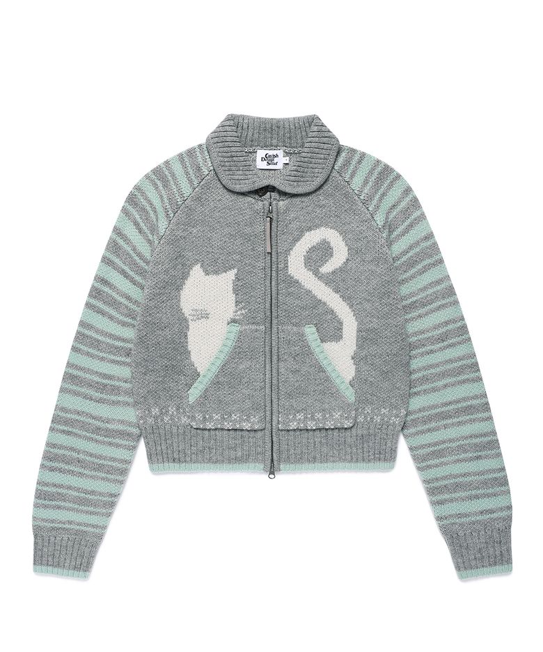 CATS BUTTON ZIP UP CARDIGAN GREY(CV2GFUK681A)