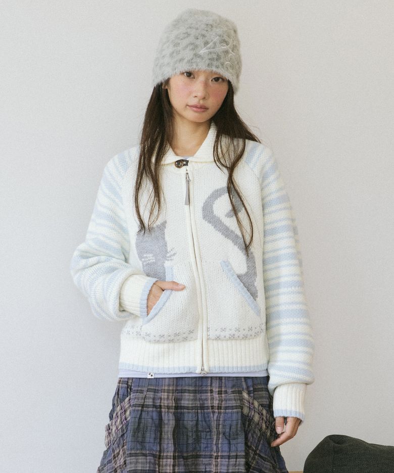CATS BUTTON ZIP UP CARDIGAN IVORY(CV2GFUK681A)