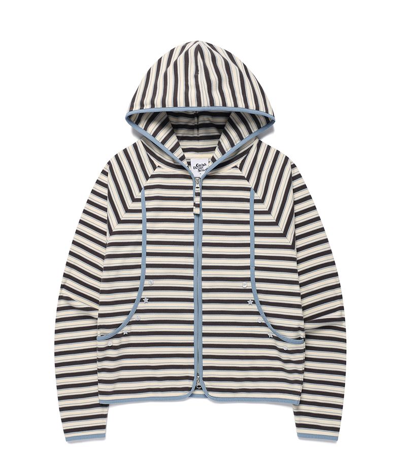 MULTI STRIPED FLEECE ZIP UP HOODIE GREY(CV2GFFM482A)