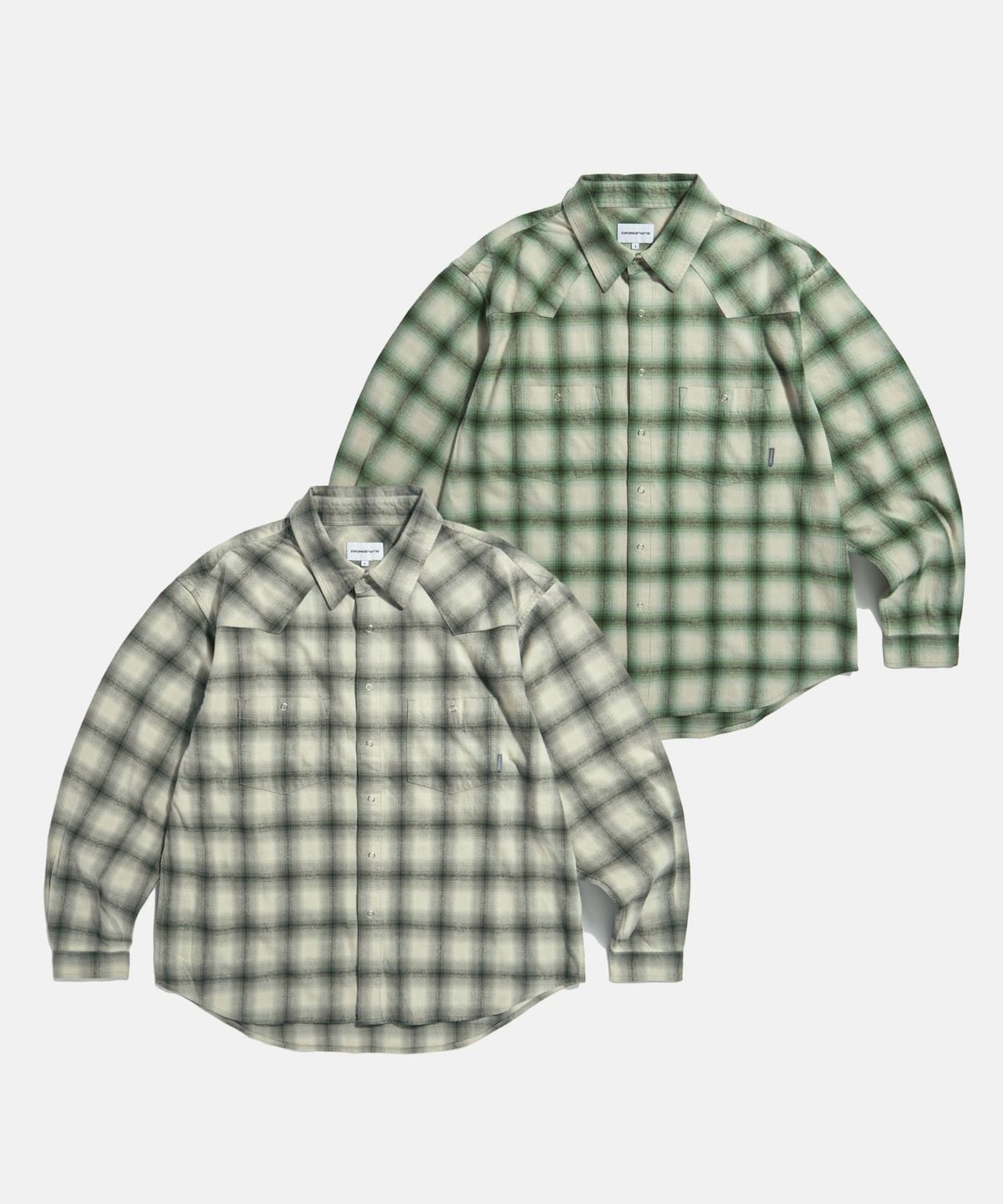 에스피오나지(ESPIONAGE) Ombre Plaid Western Shirt Green