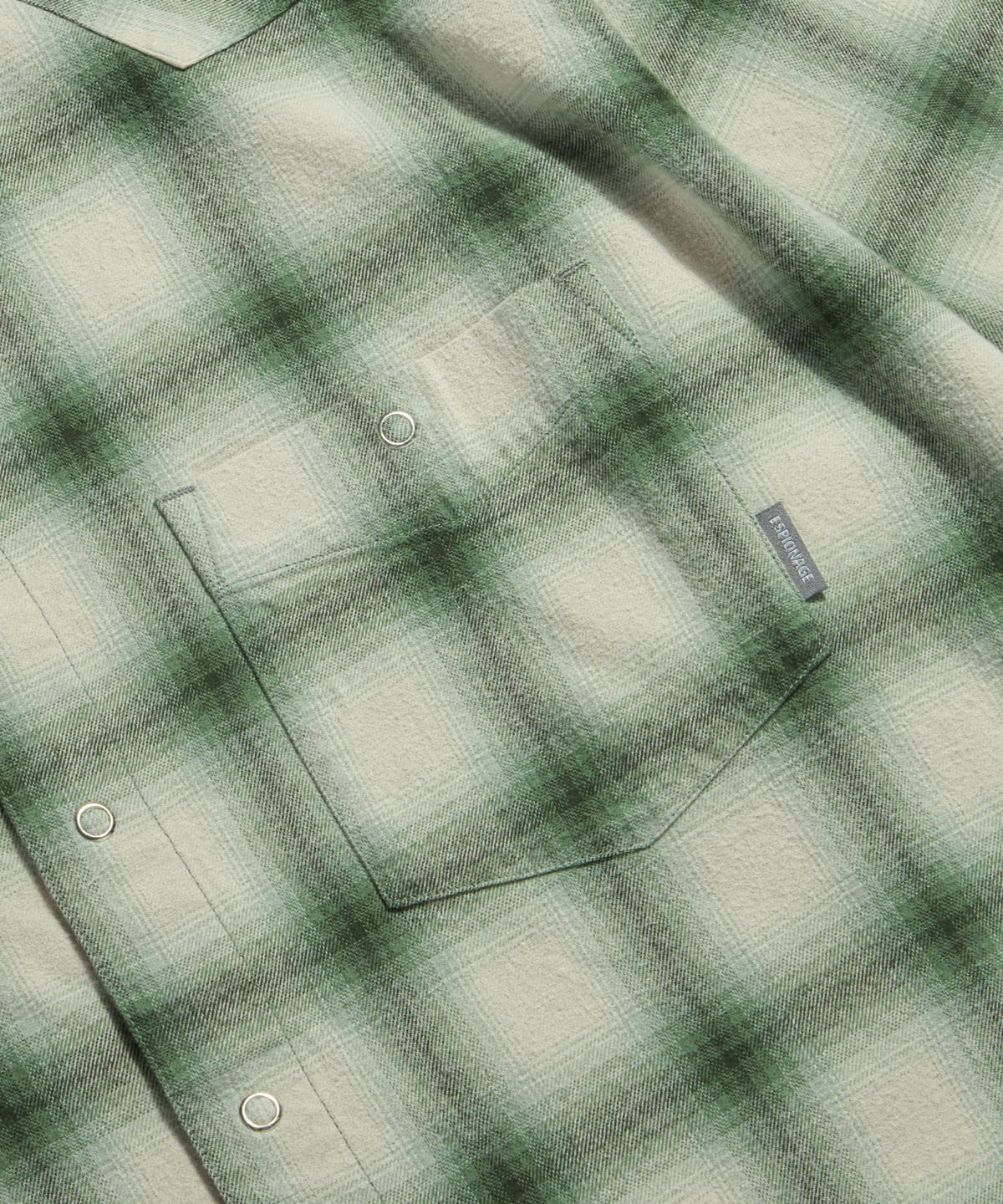 에스피오나지(ESPIONAGE) Ombre Plaid Western Shirt Green