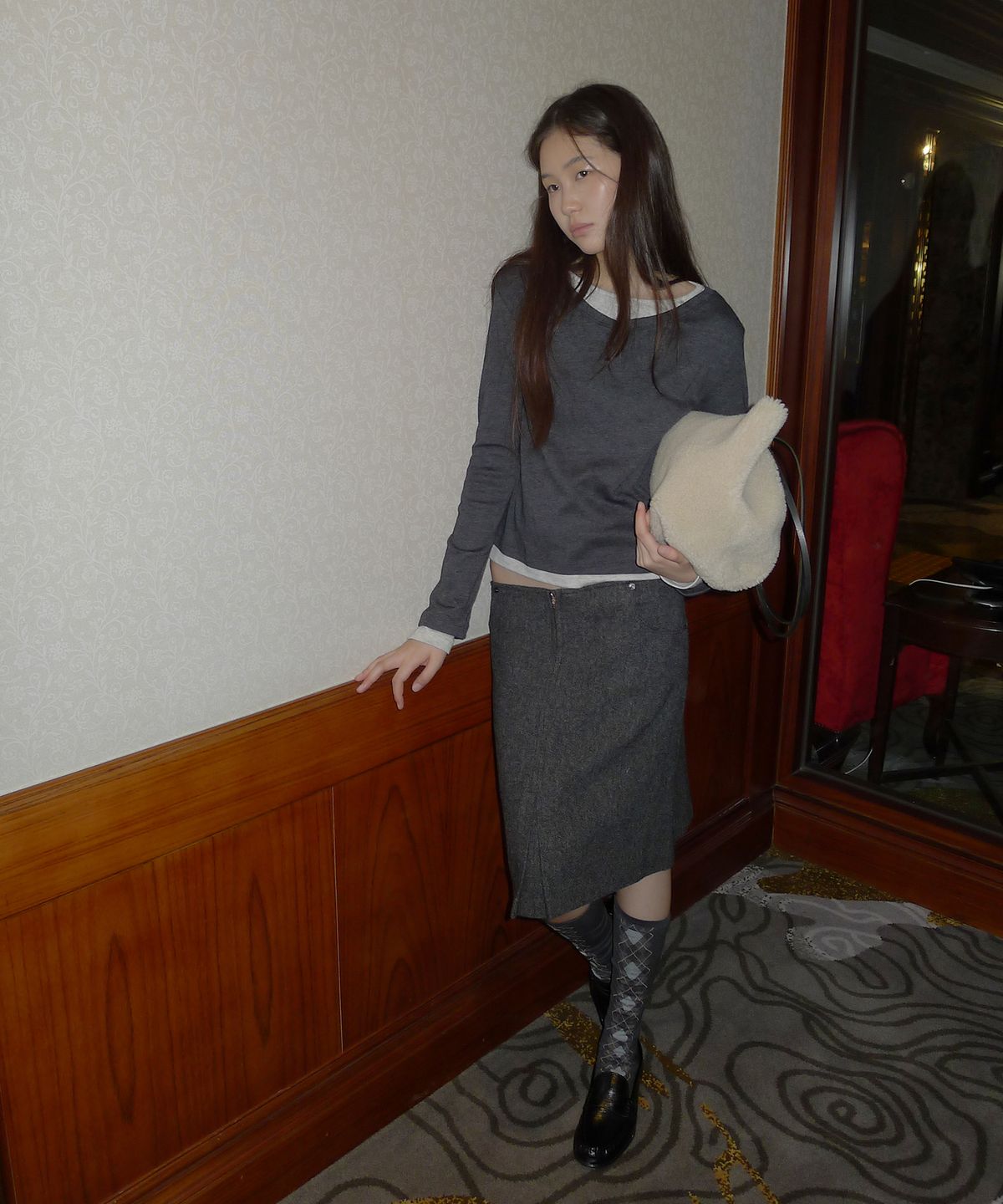 108파운드(108POUND) Urban Midi Skirt_Charcoal