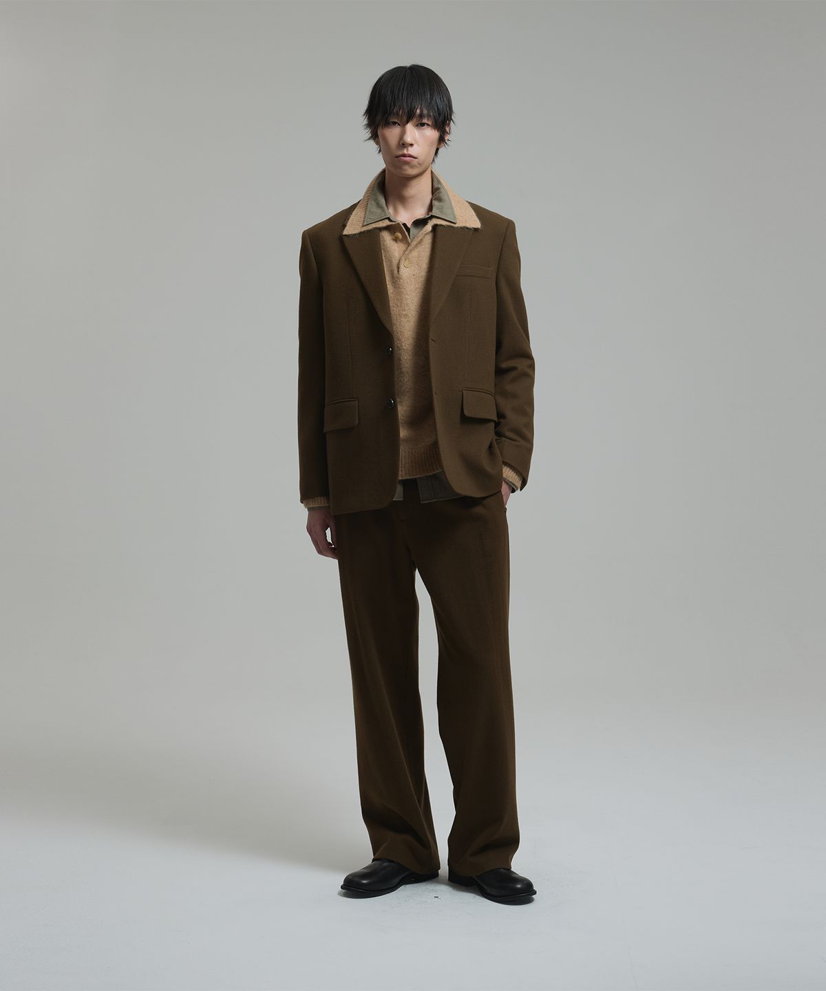 넌블랭크(NONBLANK) 울 플란넬 루즈핏 팬츠_BROWN