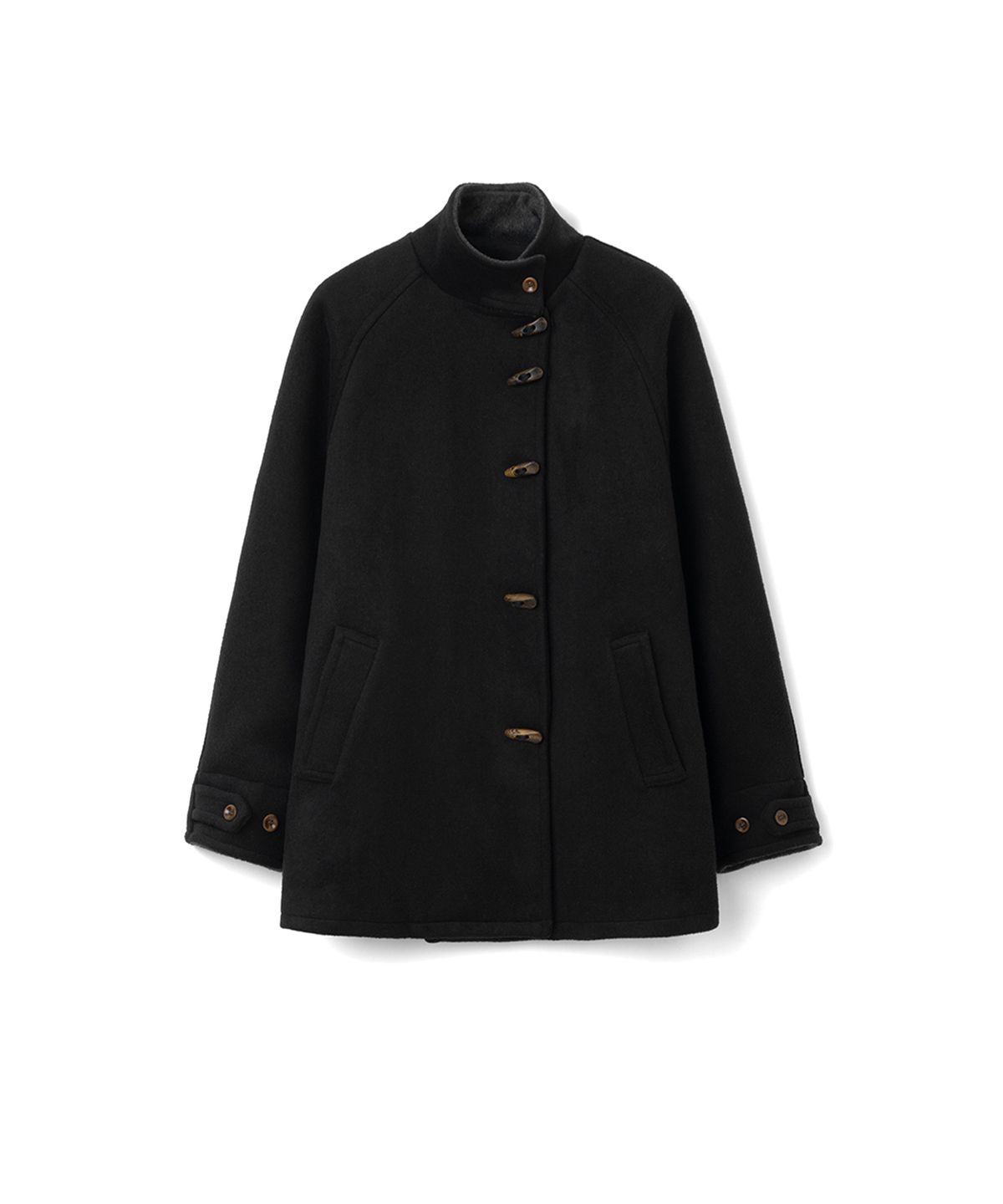 이요우아(IYOWUAH) Wool Blend Duffle Half Coat, Black