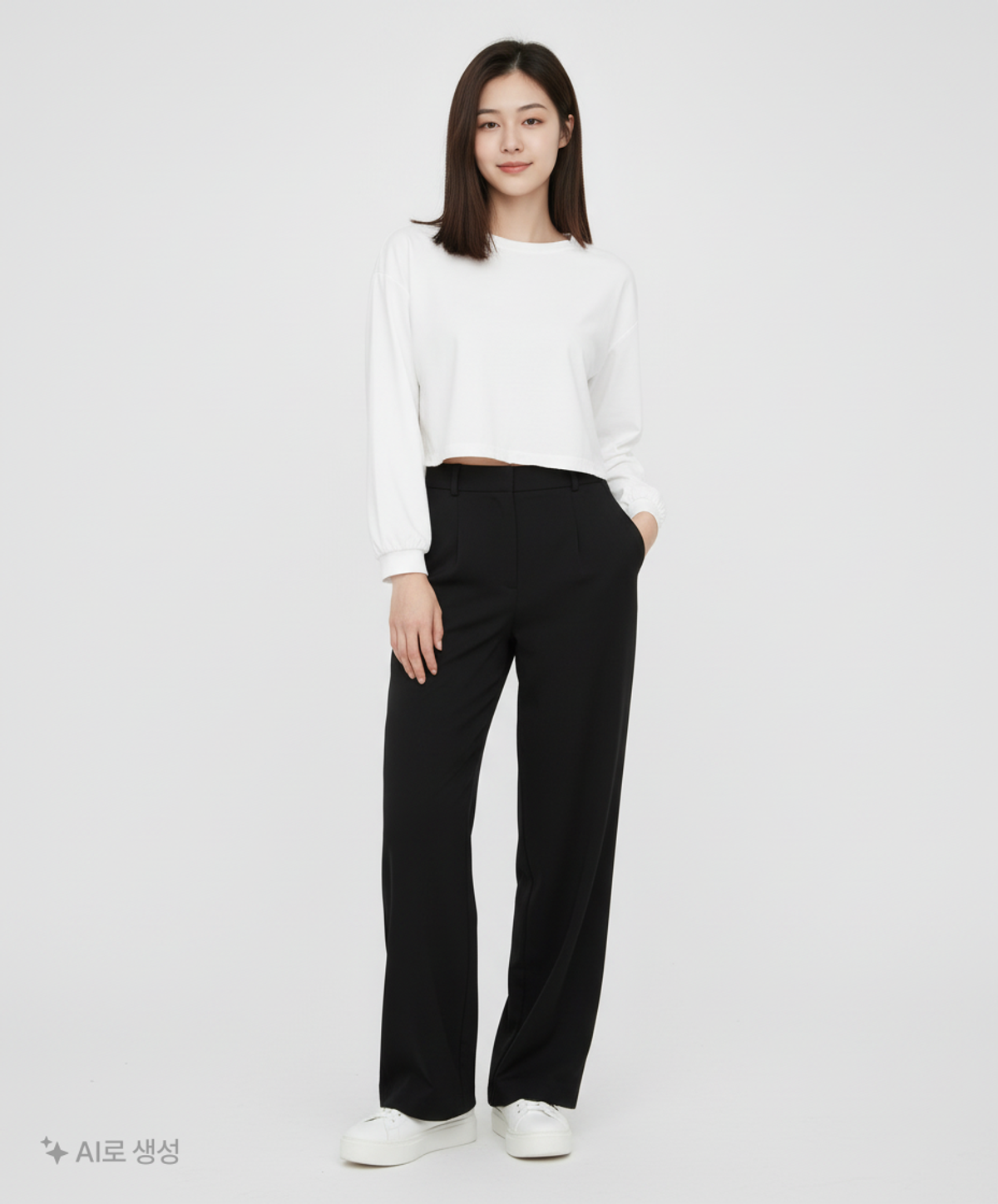 젝시믹스(XEXYMIX) 루즈핏 크롭 롱슬리브 아이보리 S