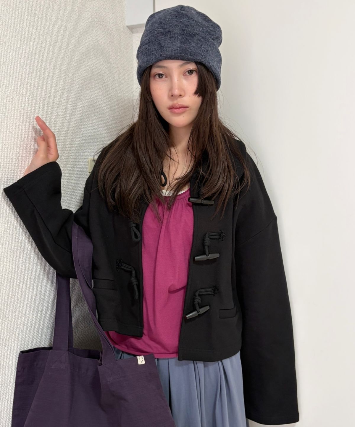 로액슈얼(LO AXUAL) PETER PAN COLLAR TOGGLE JACKET_BLACK