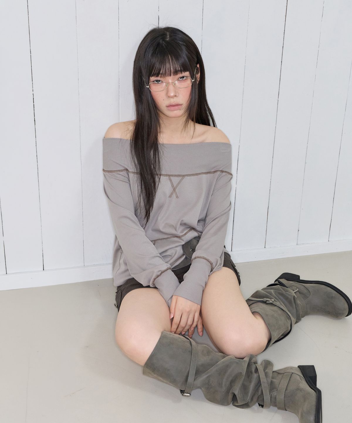 미레코(MIRECO) POCKET STITCH OFF-SHOULDER OPS GREIGE