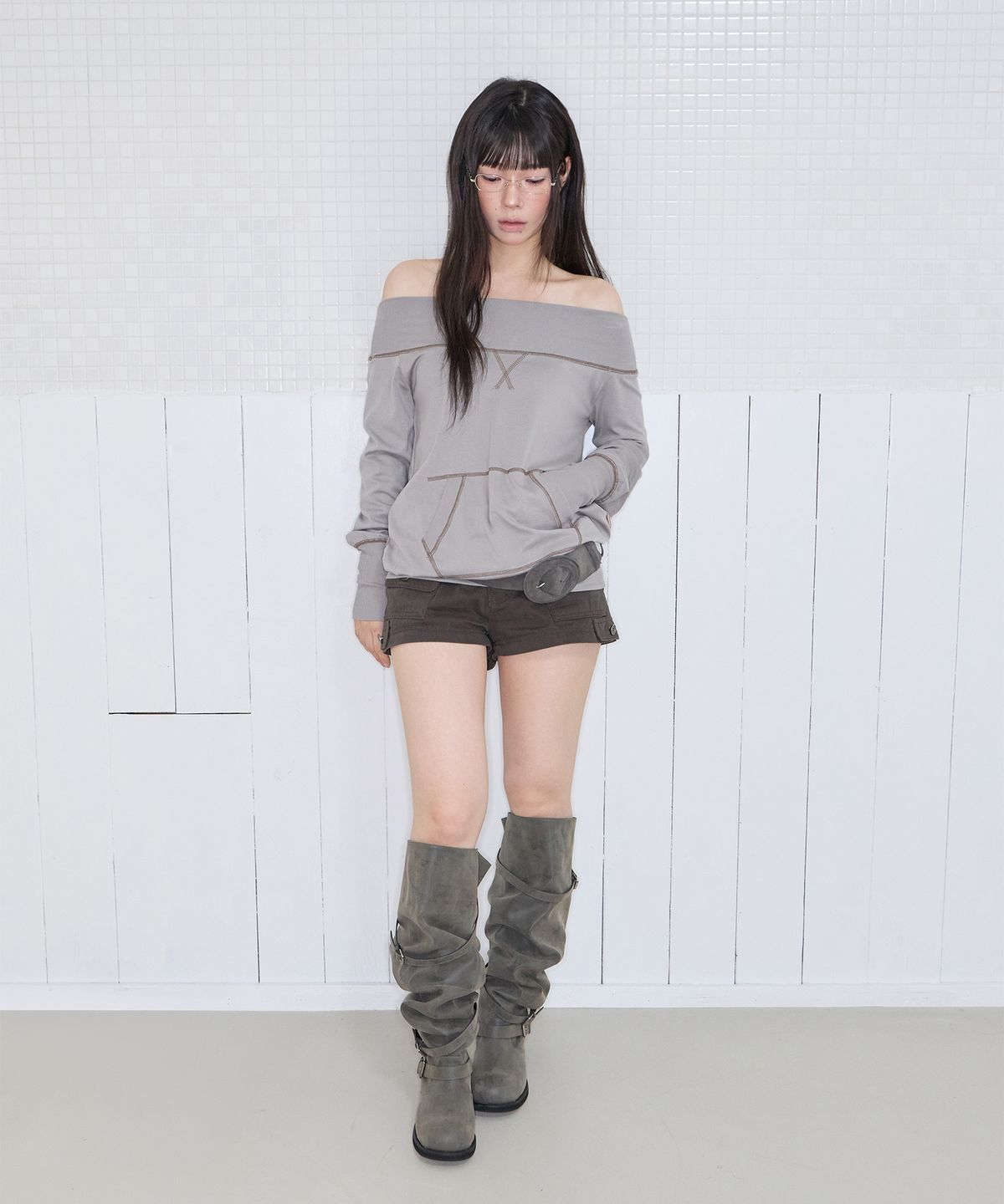 미레코(MIRECO) POCKET STITCH OFF-SHOULDER OPS GREIGE