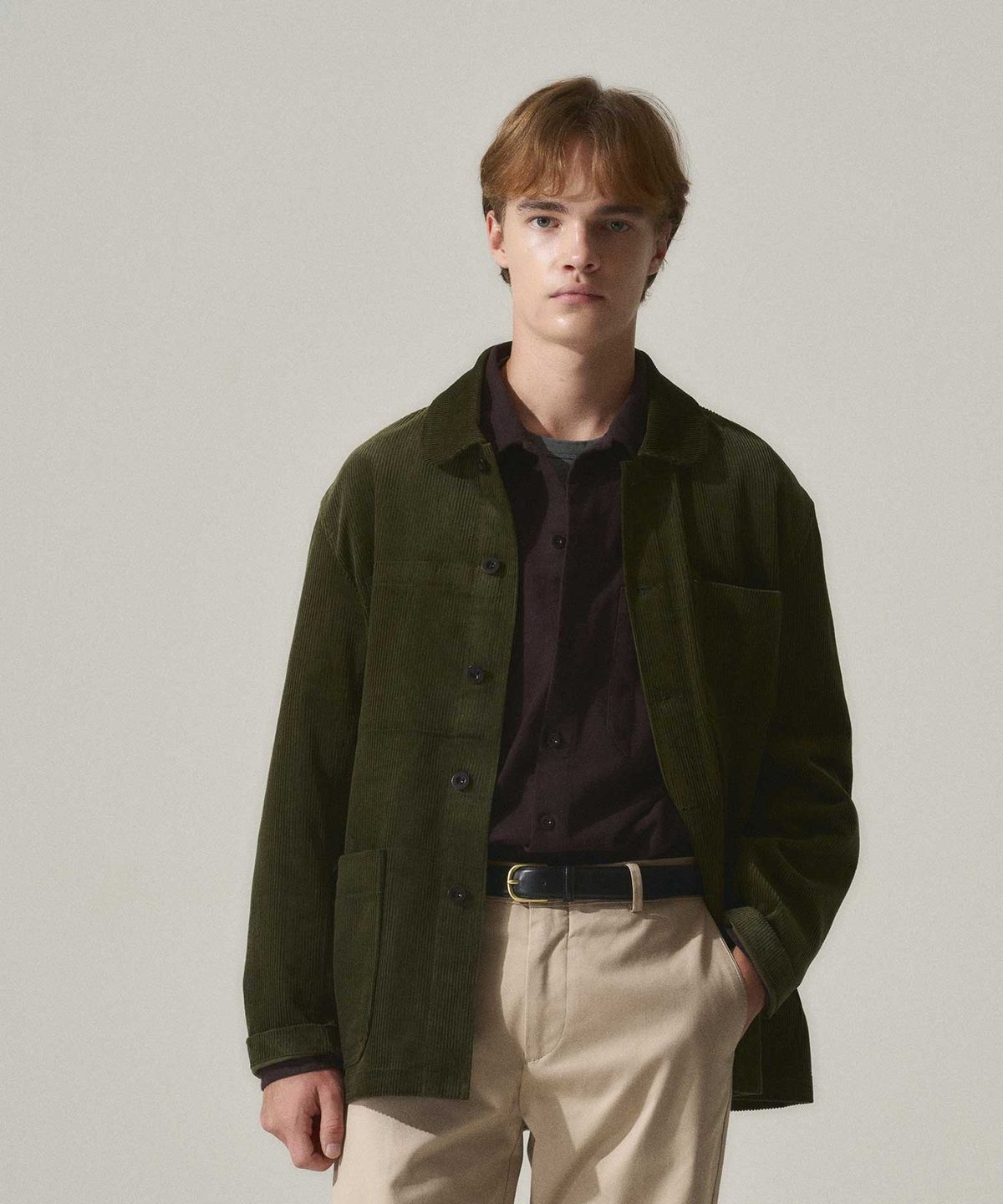 라이즈앤빌로우(RISE&BELOW) EXQ-CORD 코듀로이 워크 재킷 DEEP OLIVE