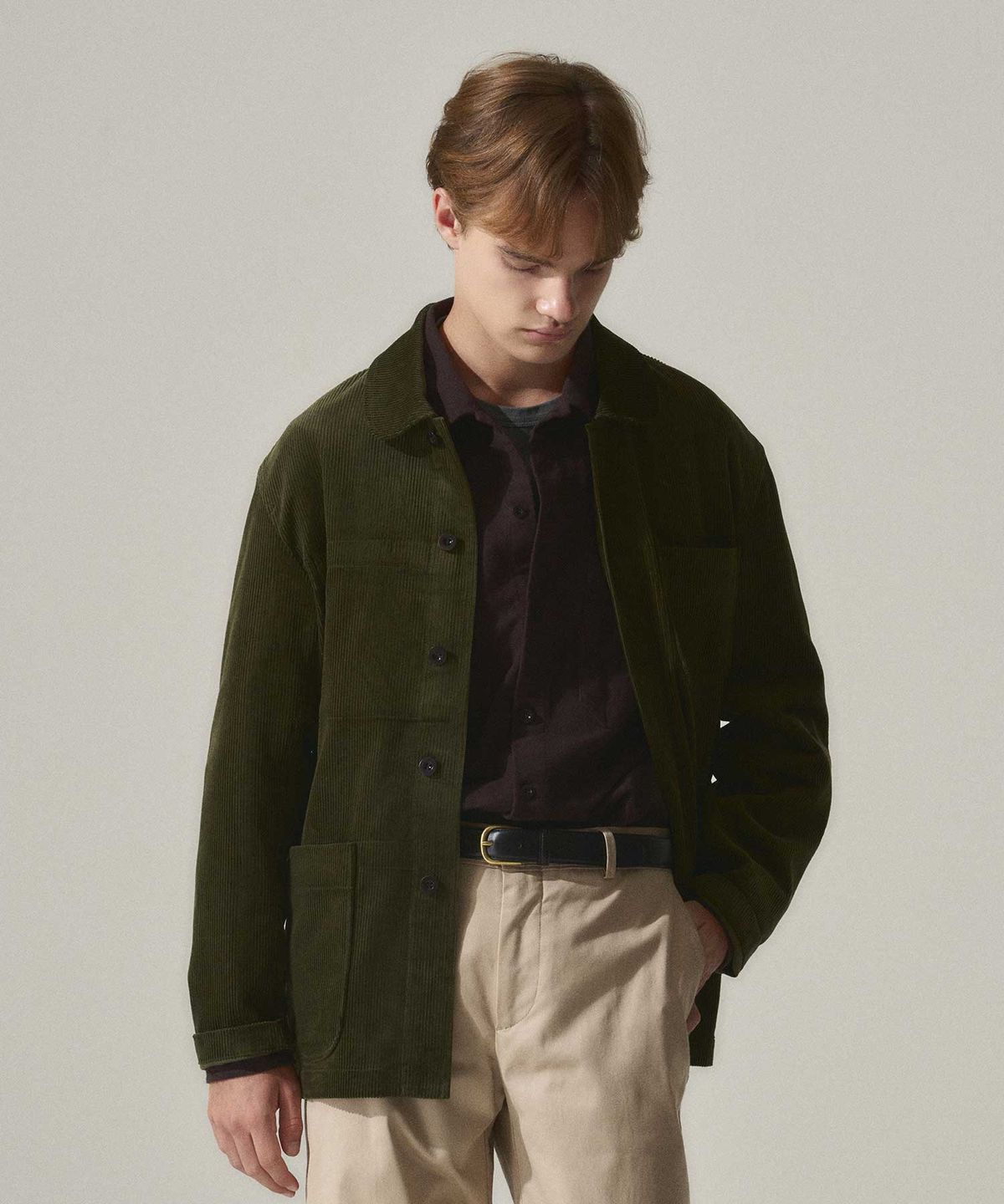 라이즈앤빌로우(RISE&BELOW) EXQ-CORD 코듀로이 워크 재킷 DEEP OLIVE