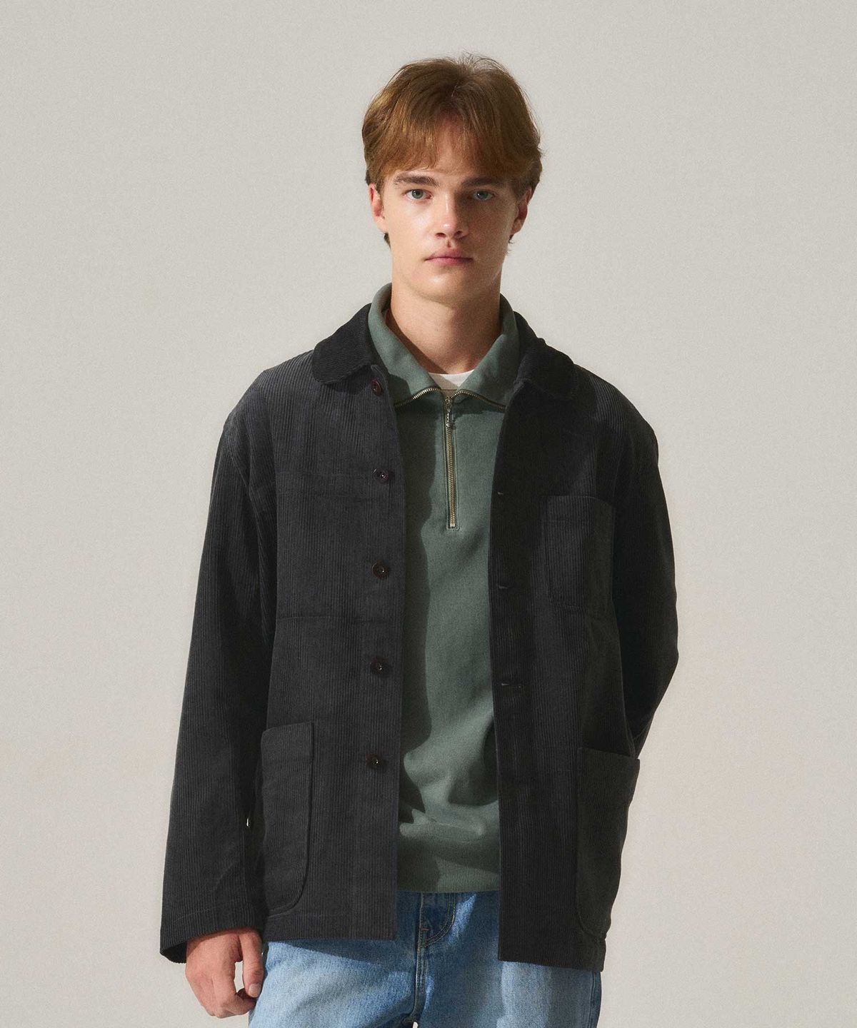 라이즈앤빌로우(RISE&BELOW) EXQ-CORD 코듀로이 워크 재킷 DARK GREY