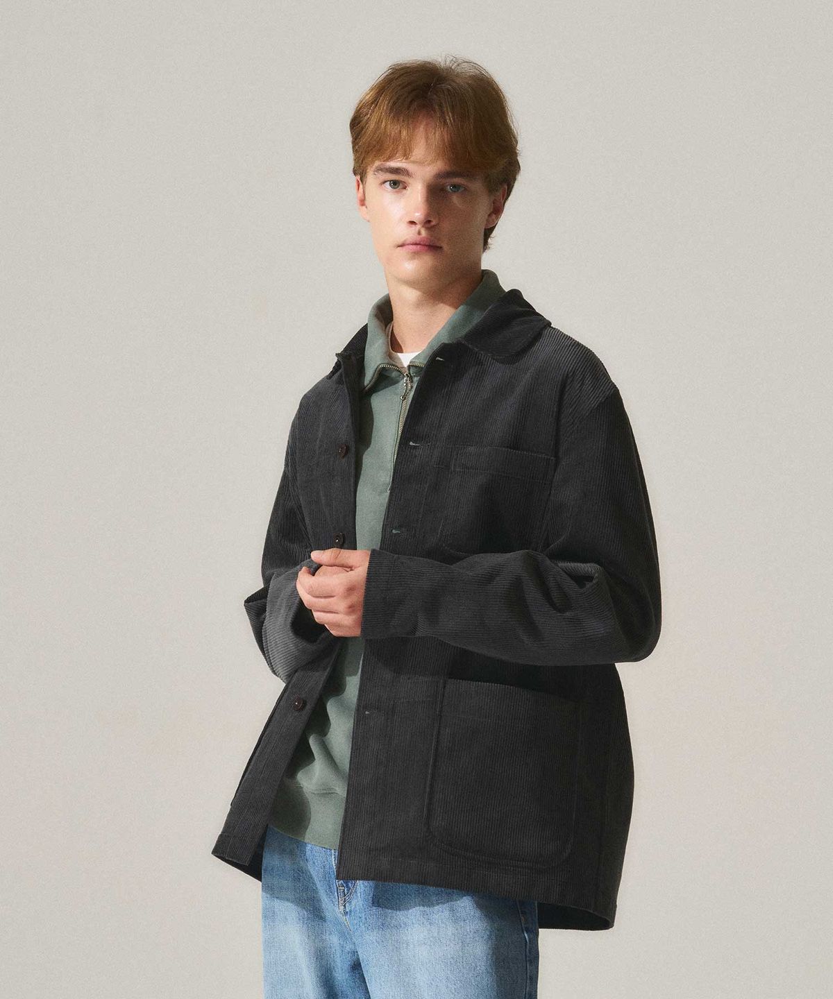 라이즈앤빌로우(RISE&BELOW) EXQ-CORD 코듀로이 워크 재킷 DARK GREY