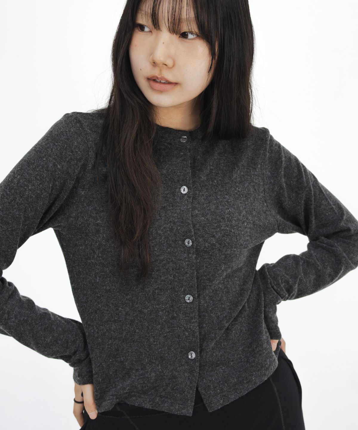 고리(GORI) Angora Wool Cardigan (charcoal)