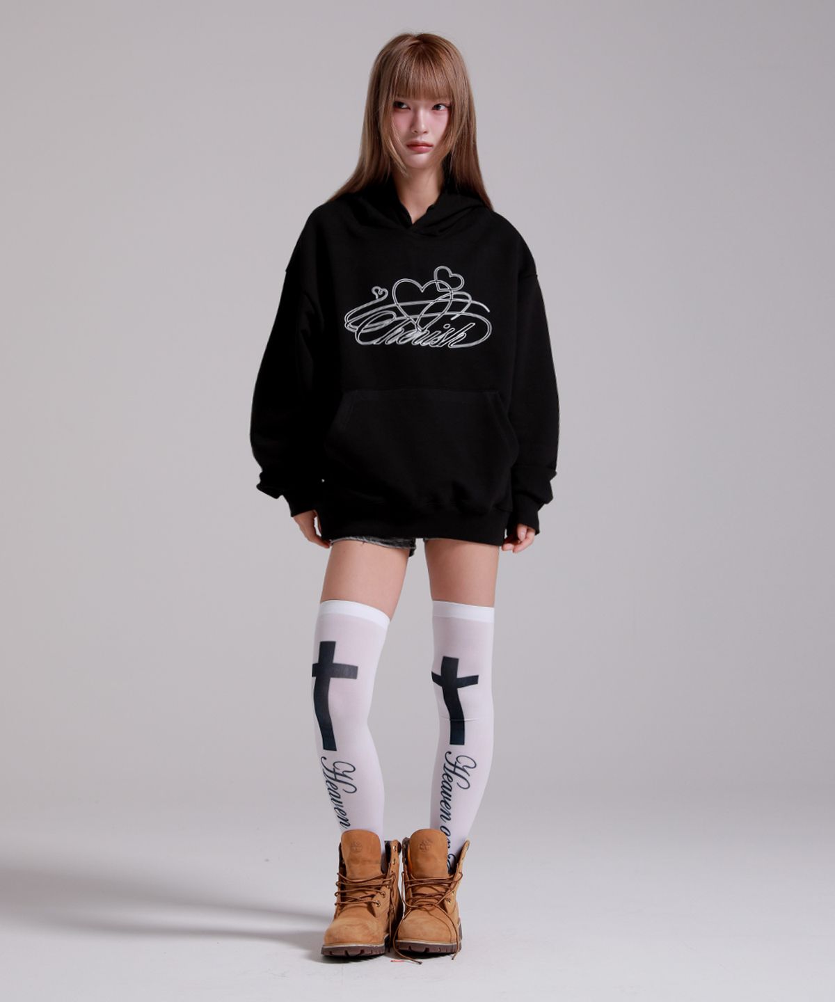 라이크더모스트(LIKE THE MOST) 커시브 하트 후디_블랙